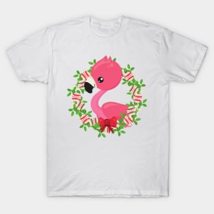 Christmas Flamingo, Christmas Wreath, Ornaments T-Shirt